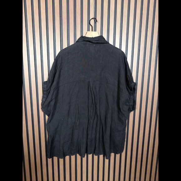 Made in Italy Shirt Dress OS Womens Gray 100% Linen Button Cap Sleeve Tunic - Picture 2 of 6